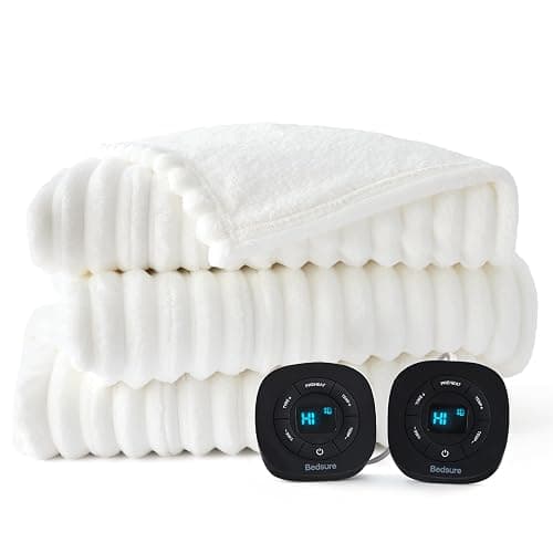 Bedsure Electric Blanket Queen Size - Thick Striped Flannel Electric Blanket with Dual Control, Heating with 10 Heat Settings & 10 Time Settings, 8 hrs Timer Auto Shut Off (84x90 inches, White) thumbnail 8