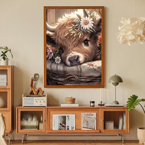 Cow Diamond Art Kits for Adults, Highland Cow Diamond Painting Kits for Adults Beginners, DIY 5D Diamond Painting with Round Gem Art Kits for Gift Home Wall Decor 12x16 Inch thumbnail 3