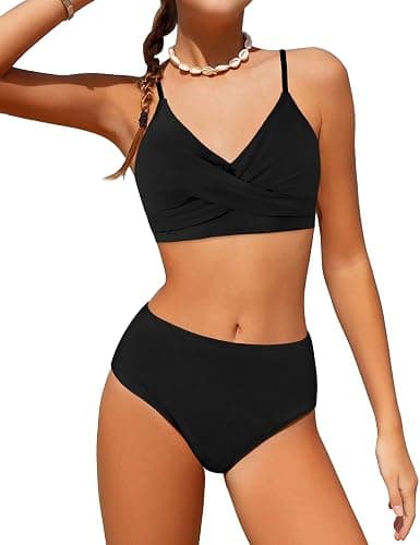 WIQI Girls Swimsuit Bikini Set 2 Piece Bathing Suits Color Block Criss Cross Swimwear Size 9-16 - Image 1