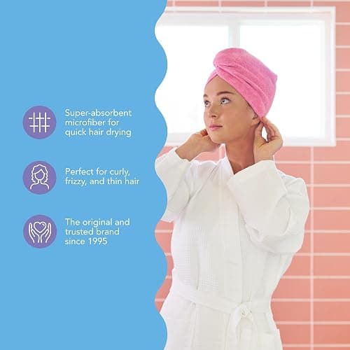 Turbie Twist 2-Pack Microfiber Hair Towel for Beauty, Travel, Gifting - Wrap Turban for Straight, Wavy & Curly Hair - Premium Personal Care - Kelly Green & Wild Aster thumbnail 6