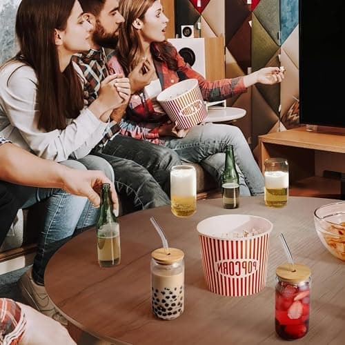 Siocok 500ml Can Shaped Glass Cups Set, Drinking Glasses with Bamboo Lids and Glass Straw, Reusable Can Shaped Cups Set,for Smoothies, Beer, Cola, Juice, Soda,Cocktail, Milk thumbnail 7