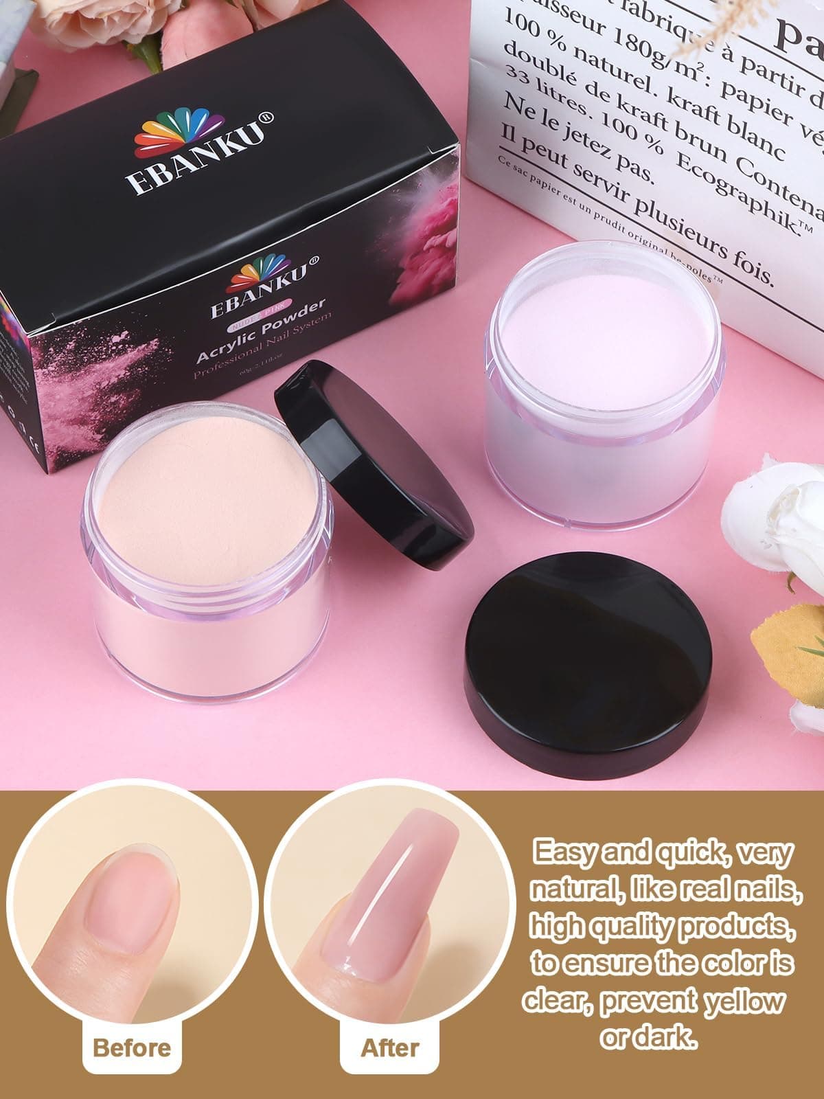 Kalolary Nude Pink Acrylic Powder, 2 * 60g/2.1oz Acrylic Powder Large Capacity Professional Acrylic Nail Powder for Nail Acrylic Extension, Nail Carving, Long-Lasting, No Nail Lamp Needed thumbnail 4