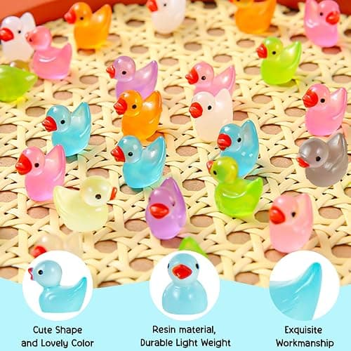 1000Pcs Luminous Mini Resin Duck Tiny Duck Figurine for Fairy Garden Landscape Aquarium Potted Plant Prank Game DIY Ornament Party to Hide, Miniature Dollhouse Accessories, Glow in The Dark, 10 Colors thumbnail 4