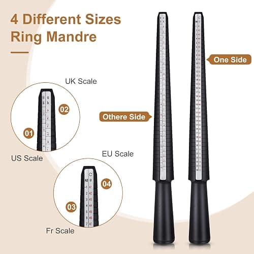 11 Pieces Us UK Ring Mandrel Set, Size 1-13 with Half Size Ring Sizer Gauge Jewelry Mandrel Jewelry Hammer Adjuster Polishing Cloth Polishing Stick Polished Agate Knife Measuring Tool(Black) thumbnail 2