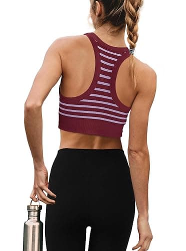 Yanekop Womens Yoga Sports Bra Longline Striped Workout Bras Supportive Scoop Neck Racerback Crop Athletic Tank Tops thumbnail 3