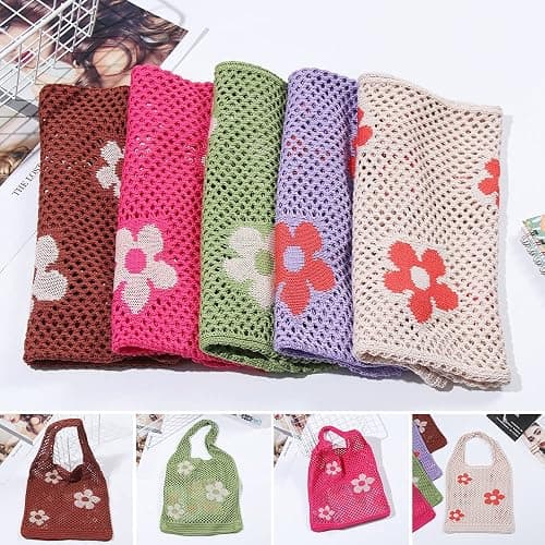 Ovida Crochet Tote Bag Mesh Beach Bag Fairycore Hobo Fairy Grunge Aesthetic Shoulder Bag Y2k Purse for Women Girls | Beach Bag thumbnail 4