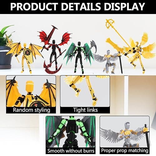 Pekuality T13 Figure & Titan 13 Toys Yellow（3D Printed Action Figures Assembly Completed）（Multi-Jointed Movable）（Angel Designs Includes Various Accessories） Dummy T 13 Figures Desk Decoration 5.5in thumbnail 5