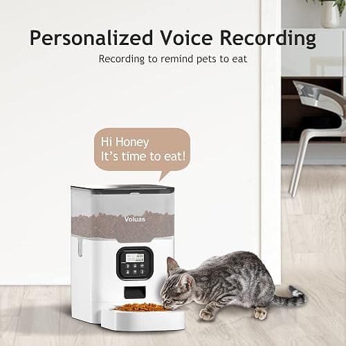VOLUAS Automatic Cat Feeders - Dry Food Dispenser with Timer, Desiccant Bag, Programmable Portion Size Control 4 Meals Per Day, 10s Voice Recorder thumbnail 6