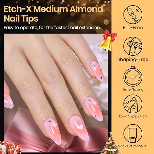 Beetles Medium Almond Nail Tips 576pcs 12 Sizes, Pre-Etched Soft Gel Nail Tips Half Matte Full Cover Press on False Nail Tips Clear Acrylic Nails Glue on Nails DIY Nail Extension Gift for Women thumbnail 5