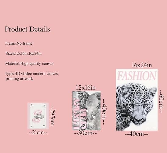 Pink Trendy Leopard Preppy Wall Art Funky Black Cheetah Picture Wall Decor Luxury Club Fashion Disco Ball Ace of Spades Painting Aesthetic Poster Print Artwork for Living Room Bedroom Dorm Apartment thumbnail 9