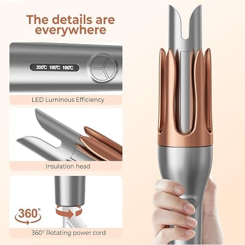 Hair Curler, Portable Automatic Curling Iron with Anti-Scald Design, 30s Fast Heat, 3 Temp Settings, 32mm Tourmaline Ceramic Barrel, 60 Min Auto Shut-Off thumbnail 5