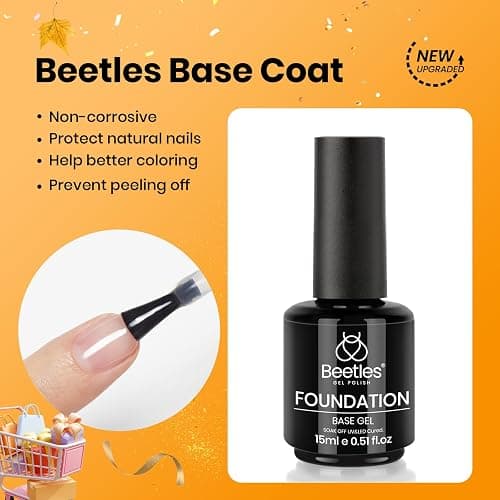 Beetles 2 Pcs 15ml No Wipe Gel Top Coat and Base Coat Set - Shine Finish and Long Lasting, Soak Off LED Nail Lamp Gel Base Top Coat Finish Nail Art Design Manicure Gifts for Women thumbnail 3