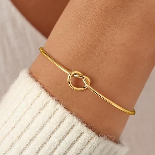 Turandoss Gold Knot Bangle Bracelets for Women - Dainty 18K Gold Plated Cuff Bangle Bracelets for Women Trendy Personalized Open Love Knot Bracelet Adjustable Cuff Bracelet Christmas Jewelry Gifts thumbnail 2