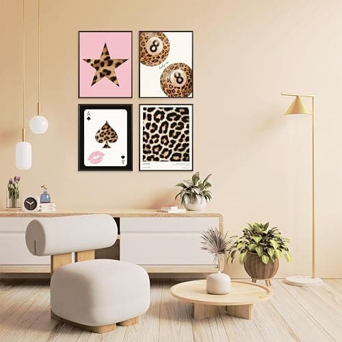 Locomiss Pink Leopard Wall Art Decor Posters, Trendy Y2K Leopard Girly Prints, Pink Funky Retro Cheetah Print Lucky 8 Ball Posters for Teen Girls Room College Dorm Decor, Set of 4 (8x10 Unframed) thumbnail 6
