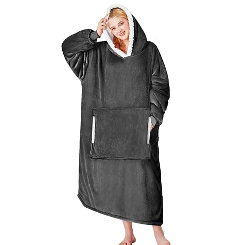 yescool Wearable Blanket Hoodie, Flannel Sherpa Fleece Blanket Sweatshirt for Adults Women Men,One Size Fits All - Image 1