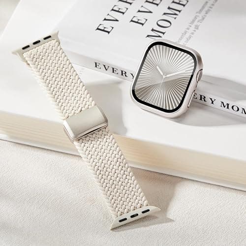 Magnetic Braided Stretchy Bands Compatible for Apple Watch Band and Case 40mm 41mm 42mm 44mm 45mm 46mm, Nylon Elastic Solo Loop with Screen Protector Cover for iWatch Series 10 9 8 7 6 5 4 3 11 SE 2 1 thumbnail 7