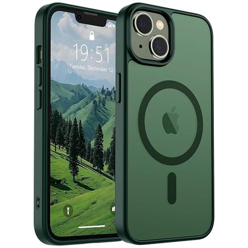 SUPFINE Magnetic for iPhone 14 Case & iPhone 13 Case (Compatible with MagSafe)(Military Grade Drop Protection) Slim Translucent Matte Shockproof Phone Cover,Forest Green - Image 1