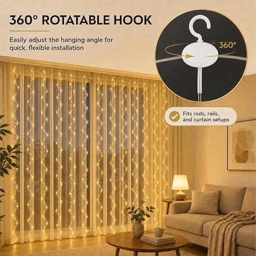 ZSJWL 300 LED Curtain Fairy Lights with Remote, 9.8 × 9.8 Ft, USB Plug in | 8 Modes, Waterproof, Twinkle Silver Wire, String Lights for Bedroom, Windows, Christmas, Wedding and Party Decor, Warm White thumbnail 2