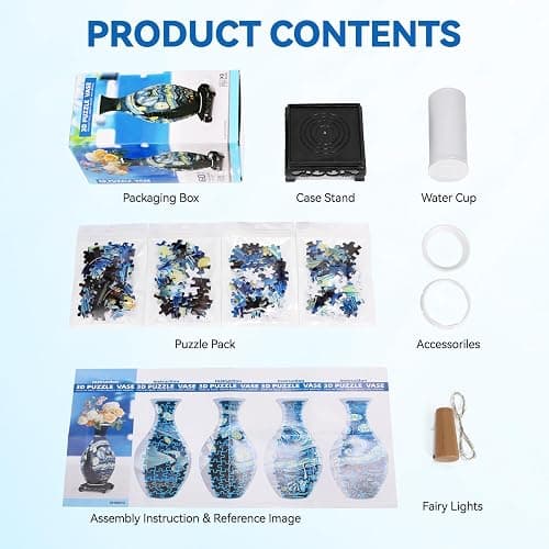 3D Puzzles Vase for Adults, Crafts for Adults, 160 Pieces Plastic DIY Unique Flower Vase with LED Light House Warming Gift Birthday Gifts for Flower Arrangements and Home Decor (Blue) thumbnail 6