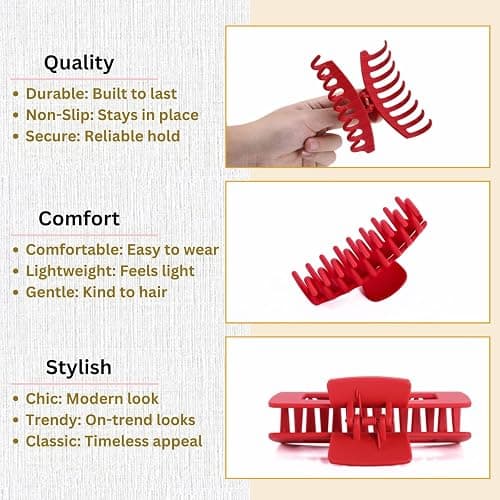 Red Hair Clips for Women - 8 Pack 4.3 Inch Large Hair Claw Clips for Women Thin Thick Curly Hair, Big Matte Banana Clips,Strong Hold jaw clips thumbnail 5