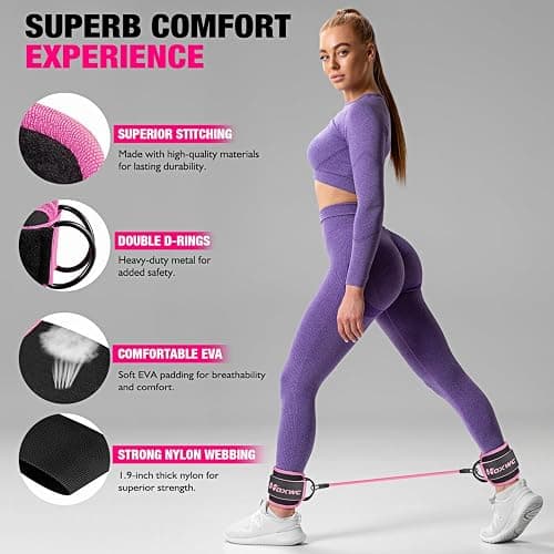 HOXWC Ankle Resistance Bands with Cuffs, Ankle Bands for Working Out, Ankle Resistance Band for Leg, Booty Workout Equipment for Kickbacks Hip Fitness Training, Exercise Bands for Butt Lift Women - 1-pink thumbnail 4