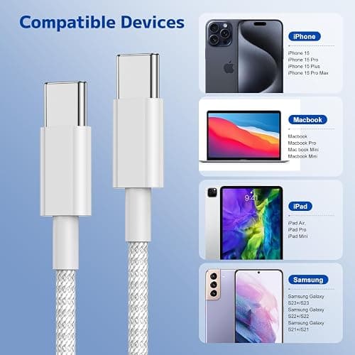 Long USB C to C Fast Charger Cable 10ft,60W Type C to C Fast Charging Cord for Apple iPhone 17 Pro Max/17 Air/16 Pro/15 Plus/MacBook Pro 2021/2020/2019/2018,iPad 12.9/11 inch/Mini/Air 5/Samsung Galaxy thumbnail 7