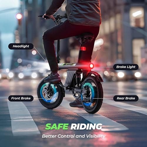 isinwheel Electric Bike for Adult 500W Motor, 20MPH Folding Ebike, 14"/16" Adult Electric Bicycles with Smart Uphill, 280.8Wh/374.4Wh Battery, Mini E Bikes for Adults and Teens thumbnail 7