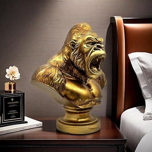 XINDAM Strong Gorilla Figurine Orangutan Animal Statue Decorative Home & Office Figurines Home Office Display Craft Living Room Decor Ornaments for Tabletop Vintage Gold thumbnail 2
