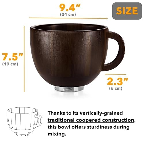 SpaceAid Wooden Bowl with Handle, Kitchen Space Aid Acacia Wood Mixing Bowls Holder for Stand Mixer, Compatible with 4.5 & 5 QT Tilt-Head Models Kitchen, Dark Wood thumbnail 2