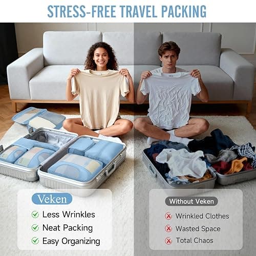 Veken 8 Set Packing Cubes for Travel Essentials, Suitcase Organizer Bags in 4 Sizes, Carry-On Luggage Accessories with Large Laundry & Hanging Toiletry Bag, Must-Have for Airplane, Road Trip & Camping thumbnail 7