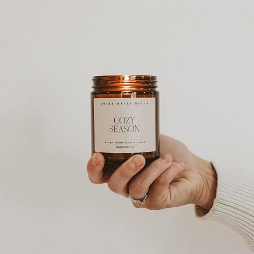 Sweet Water Decor Cozy Season Soy Candles - Fall Candles with Woods, Warm Spice, and Citrus Scent for Home Decor - Soy Candle with 40 Hours Burn Time - 9Oz Black Lid Amber Jar Candles Fall Scents thumbnail 9