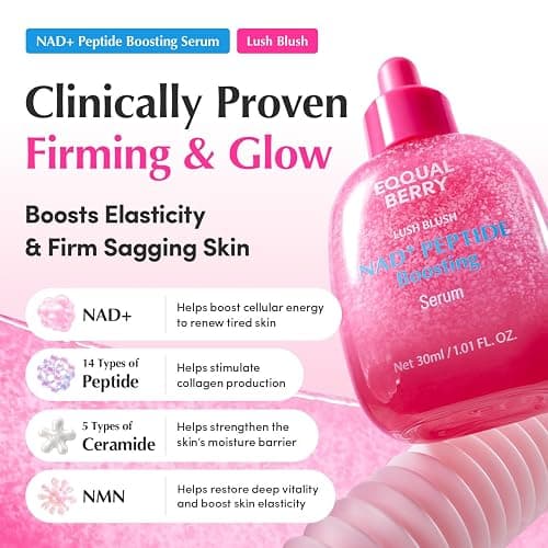 EQQUALBERRY NAD+ Peptide Boosting Serum | 14 Peptide Serum for Face, Neck & Body | Vegan Collagen & Pink Serum for Anti-Aging, Firming & Lifting | Korean Skincare (1.01 oz / 30ml) thumbnail 3