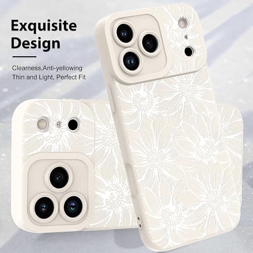 MZELQ for iPhone 17 Pro Case 2025 Case, Silicone Sunflowers Floral Flowers Cute Pattern, Camera Protection Slim Soft Phone Cover for Girls Women -White thumbnail 3