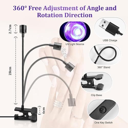 AiQInu Lampe UV Ongles Gel, LED Lampe Pose Americaine Ongle 3W, Ajustable Séchoirs à Ongles avec USB, avec Clip (Noir) thumbnail 4