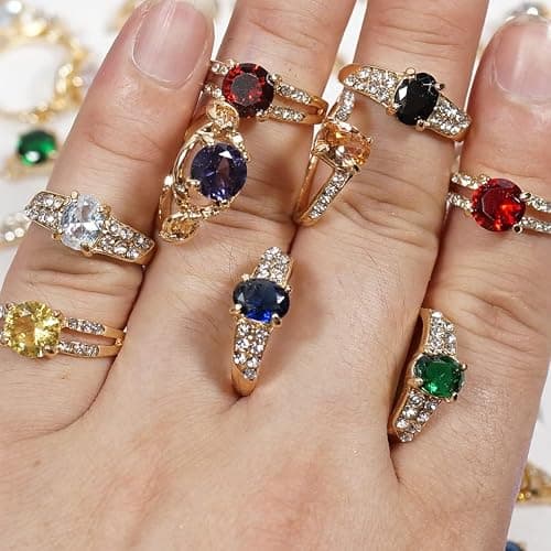 YITANA 50PCS Fashion Wholesale Lots,Bulk Rings Colorful Rhinestone Ring for Boutique Resale (50PCS OPP Bag) thumbnail 3