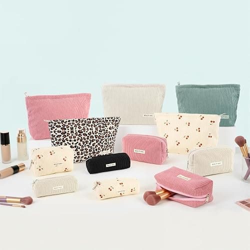 Makeup Bag Set，3 Pcs Initial Makeup Bag, Corduroy Cosmetic Bag with Zipper Closure，Cute Make Up Bag Purses Pouch Travel Toiletry Bag for Women Girls Friend Personalized Gifts (Pink Leopard Print) thumbnail 7