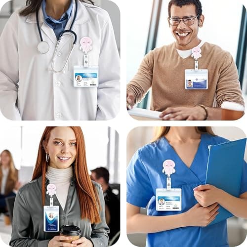 Cute Pink Jellyfish Badge Reel, Pediatric Retractable ID Card Badge Holder, Name Tag Work Badge Clip for NICU RN LPN CNA MA ER Night Shift Nurse Nursing Student OB/GYN L&D Doctor Teacher, Nurse Gifts thumbnail 3