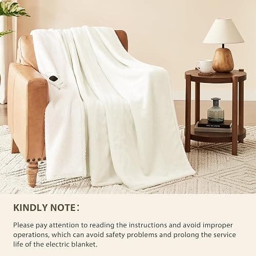 Homemate Heated Blanket Electric Throw - 50"x60" Heating Blanket Throw 1/2/4/6/8 Hours Auto-Off 10 Heat Level Over-Heat Protection Flannel Sherpa ETL Certification thumbnail 6