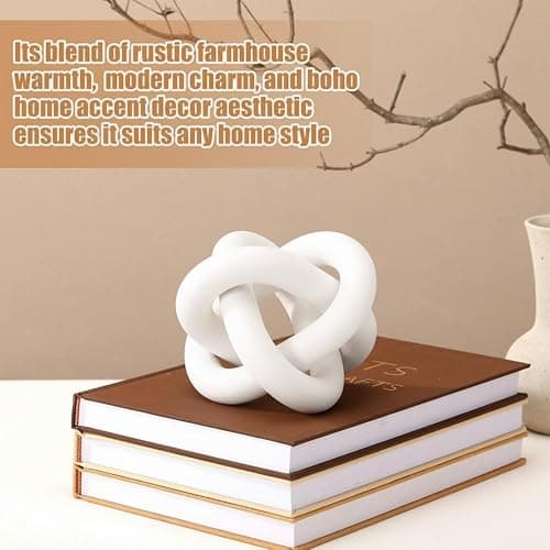Yalikop 3 Link Wood Knot Decor Rustic Table Shelf Accents, White | Hand Carved Chain Link, Boho Decorative Knot for Coffee Table Bookshelf, Modern Rustic Accents for Living Room Bedroom thumbnail 4