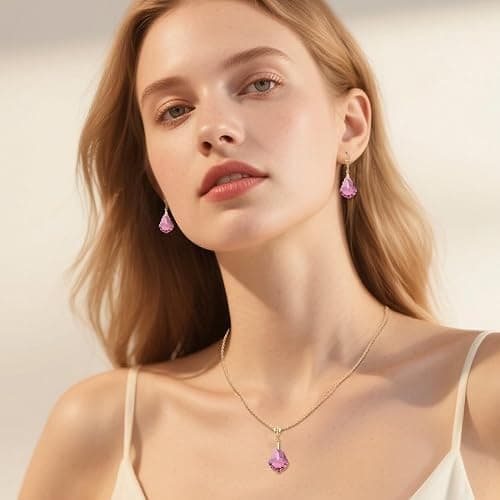 EVEVIC Austrian Crystals Baroque Pendant Necklace Earrings for Women 14K Gold Plated Hypoallergenic Leverback Drop Dangle Earrings Jewelry Set thumbnail 2