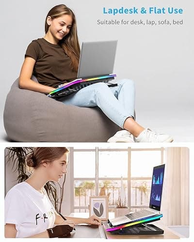KeiBn Upgarde Laptop Cooling Pad, RGB Lights Laptop Cooler 6 Fans for 15.6-17.3 Inch Laptops, 7 Height Stands, 10 Modes Light, 2 USB Ports, Desk or Lap Use (A8,Blue) thumbnail 6