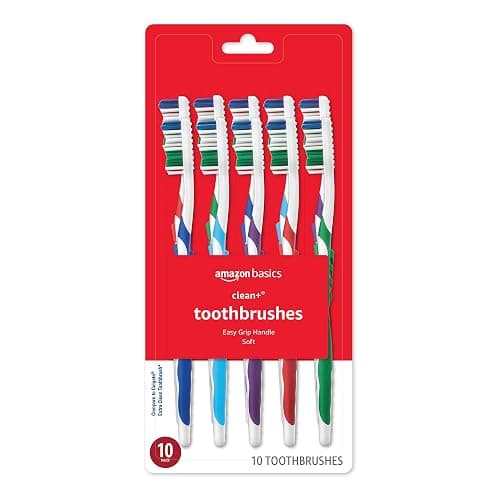 Amazon Basics Clean Plus Toothbrushes, Soft, Full, 10 Count, 1 Pack (Previously Solimo) - Image 1