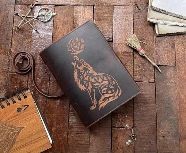 MONTEXOO Wolf Vintage Leather Journal Sketch book For Men Women - 200 pages Notebook Diary Dnd Travel Bullet Wolves Antique Large Vintage Bound Writing Gift 5 x 7 inch Dark Brown thumbnail 8