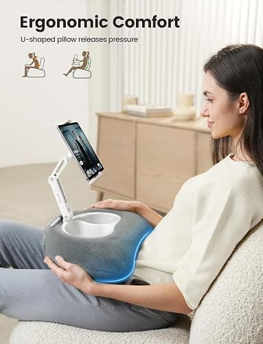 Lamicall Tablet Kindle Pillow Holder for Bed - [360° Adjustable Arm][Snack Bowl] iPad Lap Holder, Mother Day Kindle Accessories for Reading in Bed, iPad Stand for 4.7-13" Tablet, E-Reader, iPhone thumbnail 3