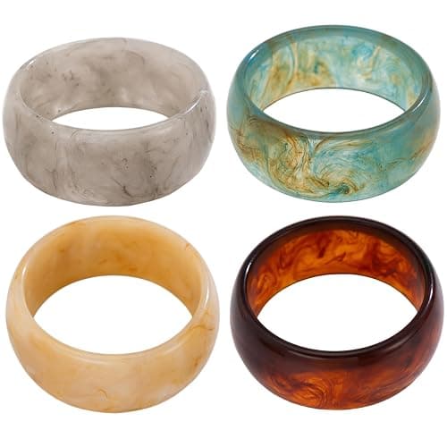 NIDONE Armreifen, 4pcs Acrylbänder, farbenfrohe geometrische klobige Harzbänder Set Wide Dome Form Armband Fashion Holiday Juwely für den Alltag - Image 1