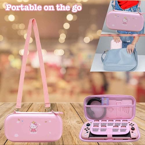 GUTIAL Accessories Bundle for Nintendo Switch Lite - Cute Kawaii NS Lite Accessories kit for Grils Boys Kids with Carrying Case, Cartoon Cover Case, Screen Protector, Stand - Pink - Switch Lite - Lite Pink-Kitty thumbnail 4
