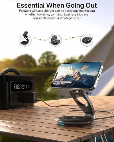 EXW Travel Charging Station for Magsafe Charger,Wireless Charging Station for Apple Multiple Devices,Magnetic Foldable Charger for iPhone 16-12 Series for Apple Watch & AirPods(30W Charger Included) - Black thumbnail 2