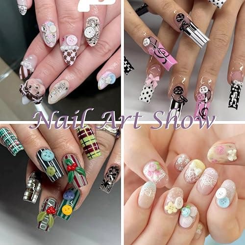 Laza 4pcs Button Silicone Nail Art Molds, 3D Multiple Shapes Embossed Button Nail Charms Nails Accessories with Carving Pen Resin Nail Art Mold Manicure Tools for Manicures Design thumbnail 8