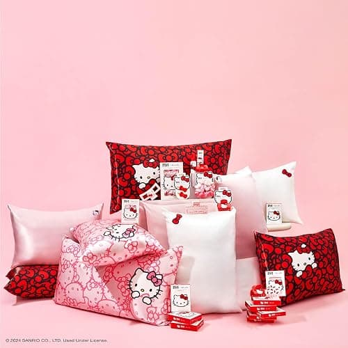 Kitsch x Hello Kitty Pillow Case – Solid Pink Kitty Face Toddler Bed Time Satin Pillowcase with Zipper – Soft Cooling Pillow Cover for Hair & Skin – Better Than Silk Pillowcase – Queen/Standard 19x26 thumbnail 9