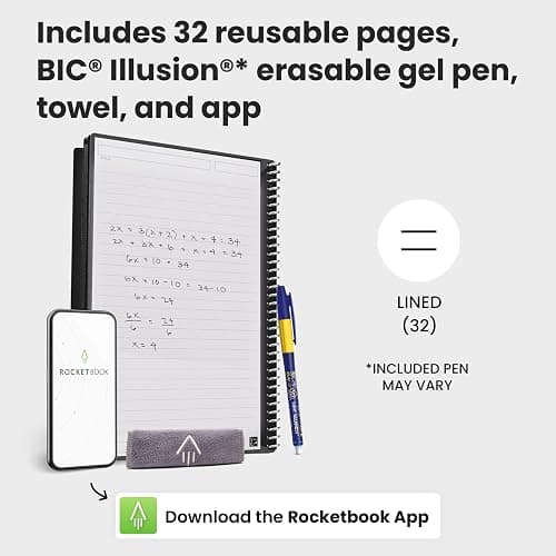 Rocketbook Core Reusable Spiral Notebook, Letter Size 21 cm x 29.7 cm, Black - Lined Pages, App-Connected, Erasable, Durable Cover, Ideal for School, Work, and Creative Projects thumbnail 6